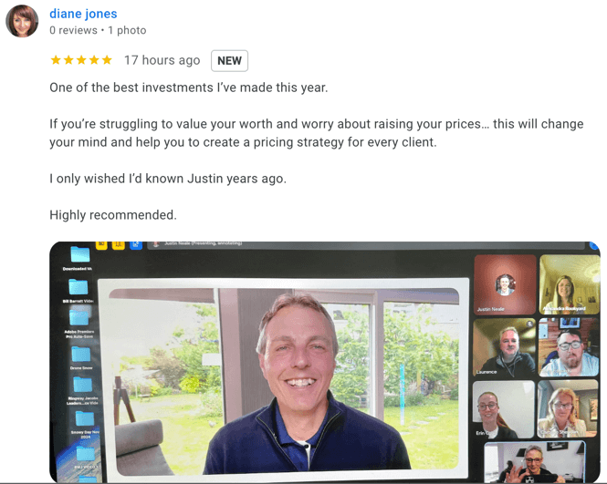 Justin Neale delivering an online workshop to a group of solo entrepreneurs