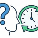Customer-confusion outline of a head with a question mark in it, next to a clock showing frustration and confusion over why a process is so long